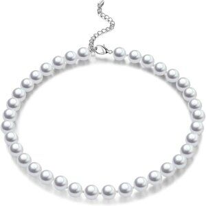 32-10mm White Beaded Strand Pearl Choker Necklace